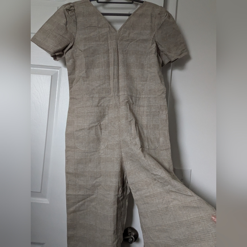 Cotton/Linen Gingham Jumpsuit S On Blue - Picture 3 of 4